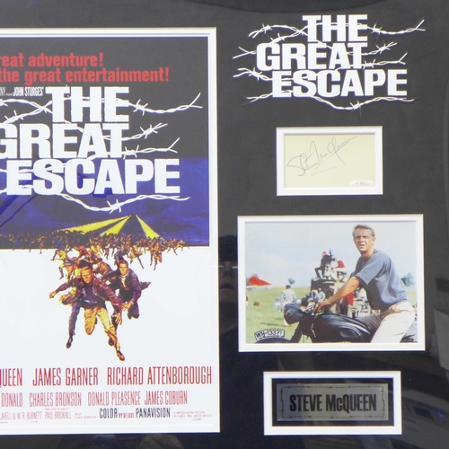 815 - A Steve McQueen autograph, a limited edition film poster of The Great Escape, mounted and framed (si... 