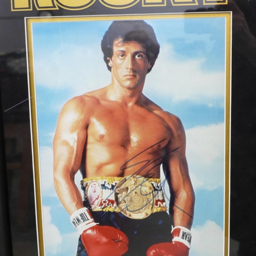 819 - Two Sylvester Stallone mounted and framed photographs with signatures, Rocky and Rambo, First Blood ... 