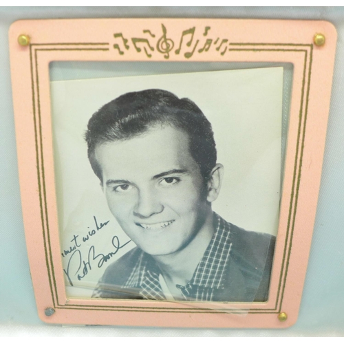 828 - Rock n Roll interest, Pat Boone 1950's/60's wallet, brooch and jewellery box