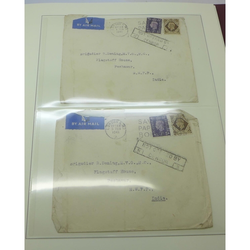 842 - India; album with 50+ covers 1940-1943 all sent from Great Britain and all to Major General Roland D... 
