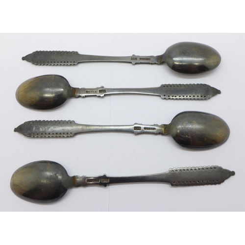 868 - Four Danish silver and enamel spoons, Peter Hertz