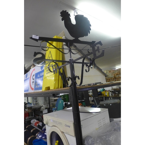 2393 - Black metal cockerel weather vane on pole - unused * This lot is subject to VAT