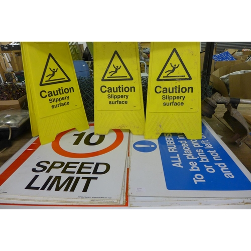 2394 - Qty. of plastic site signs inc:- Speed Limit, Pedestrian etc. plus 3 'Caution' Slippery Surface sign... 