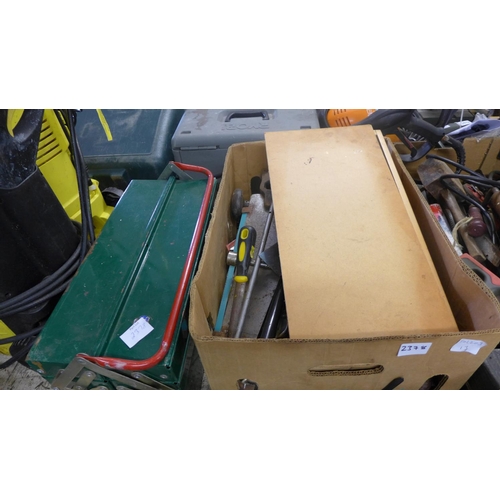 2378 - Green cantilever tool box with qty. of tools, box of tools & qty. of screws