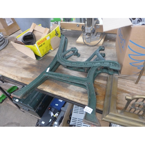 2462 - Pair of cast metal bench ends with arm rests