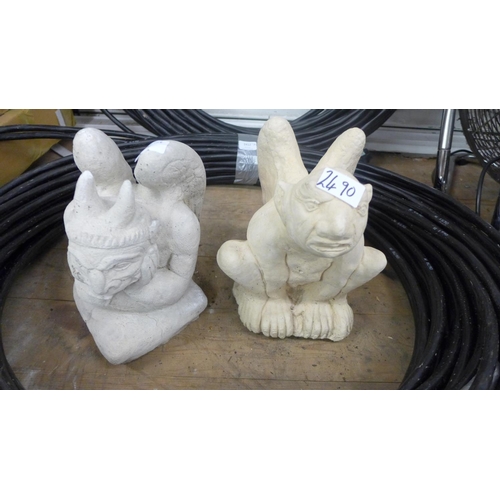 2490 - 2 Stone gargoyles