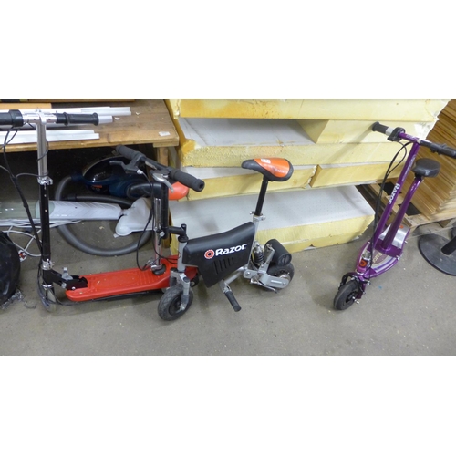 2496 - 2 Electric scooters (Razor & 1 other) plus Razor electric motorbike - no chargers