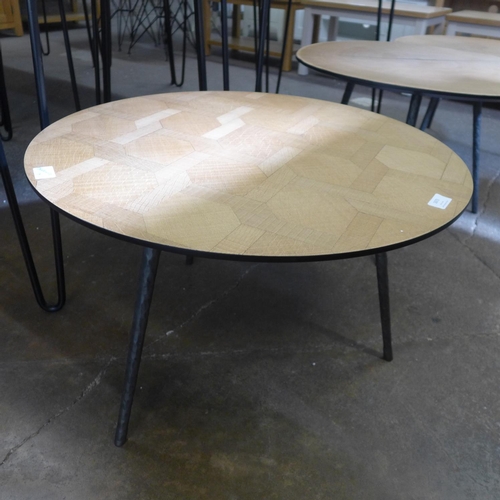 1378 - A parquetry and steel circular coffee table