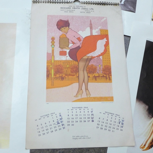 724 - A 1964 Richard Heath calendar and five Schweppes advertising posters