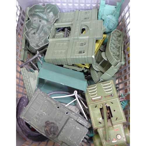 762 - Matchbox model vehicles, boxed, other model vehicles, toy soldiers, a tin-plate clockwork tank, othe... 