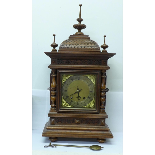 790a - A Victorian carved oak Black Forest bracket clock, marked W & H, Sch., Winterhalder & Hofmeier, Schw... 