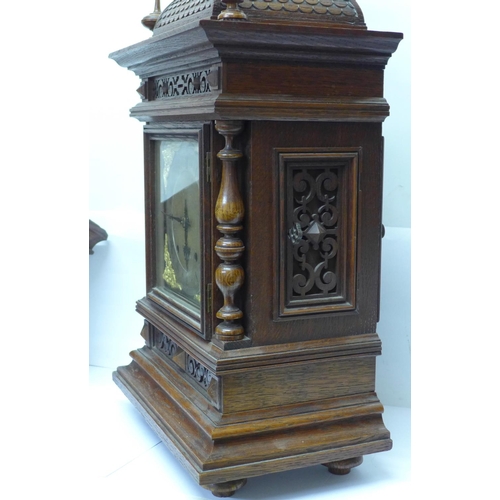 790a - A Victorian carved oak Black Forest bracket clock, marked W & H, Sch., Winterhalder & Hofmeier, Schw... 