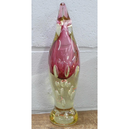 804 - A heavy 'bubble' glass vase, 38cm