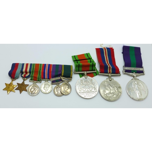 866 - A General Service Medal named to Sig. F.J. Caiger, 22958873, a/f, six miniatures and two WWII medals