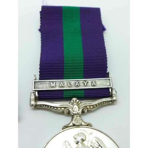 866 - A General Service Medal named to Sig. F.J. Caiger, 22958873, a/f, six miniatures and two WWII medals