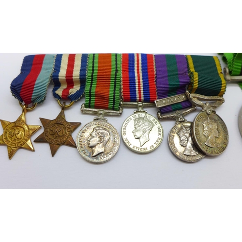 866 - A General Service Medal named to Sig. F.J. Caiger, 22958873, a/f, six miniatures and two WWII medals