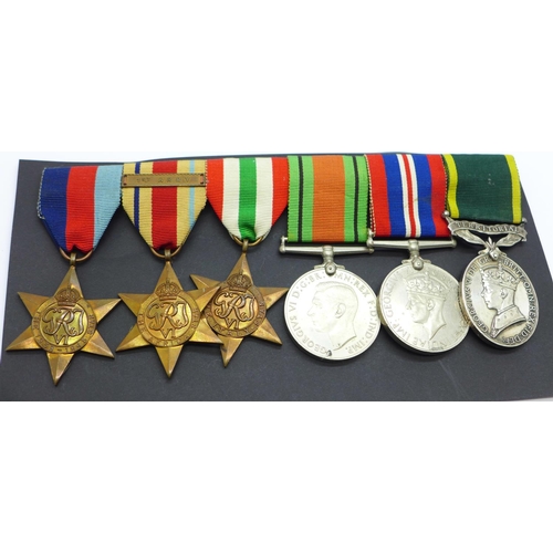 874 - A group of six George VI British medals;- the Territorial Medal named to 2074620 Dvr. D. Duncan, R.E... 