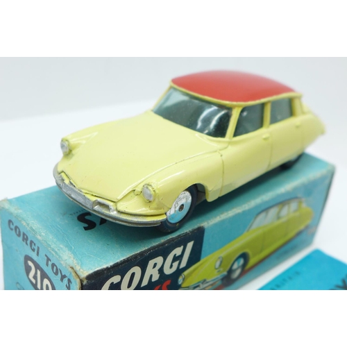 884 - A Corgi Toys Citroen DS 19 in cream, 210, boxed with leaflet, possibly re-painted