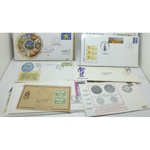 888 - Stamp;- a collection of first day covers, 23, some football items, several Queen Victoria, Robert Ad... 