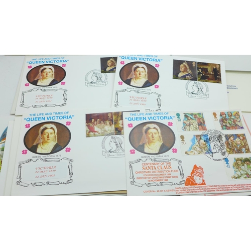 888 - Stamp;- a collection of first day covers, 23, some football items, several Queen Victoria, Robert Ad... 