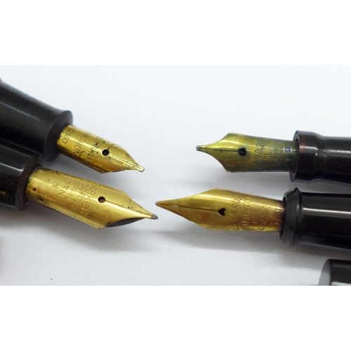 906 - Three pens with 14ct gold nibs, one a/f, two other pens, a silver pencil and three other pencils