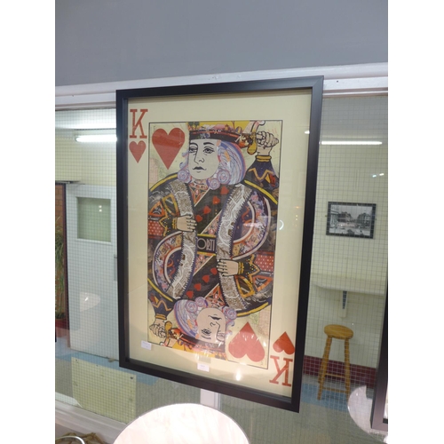 1317 - A framed and glazed King of Hearts playing card collage print, 90 x 60 cms (MP13748)   #