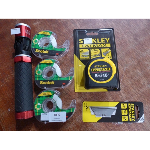 3097 - Scotch Magic Tape, A Stanley Tape Measure, A Snap-On Hybrid Light  (195-45,58,150) * This Lot Is Sub... 