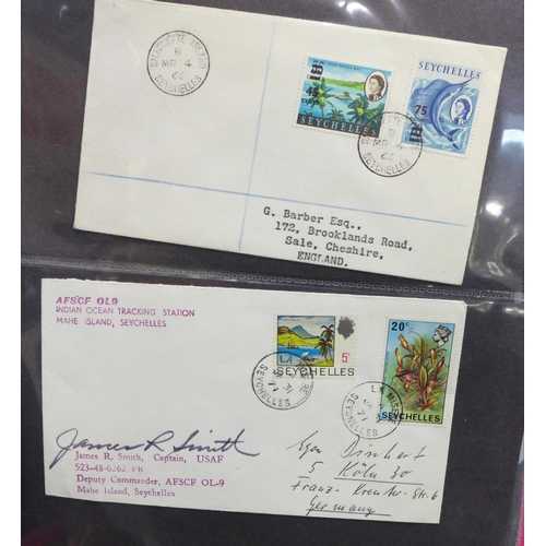 678 - Seychelles postal history in album, George V onwards (48 covers)