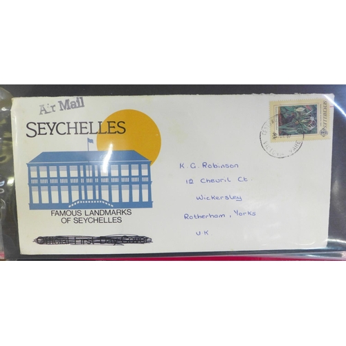 678 - Seychelles postal history in album, George V onwards (48 covers)