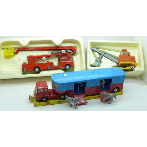 684 - Three Corgi Major Toys, 1127 Simon Snorkel Fire Engine, 1128, Priestman 'Cub' Shovel and 1130, Circu... 