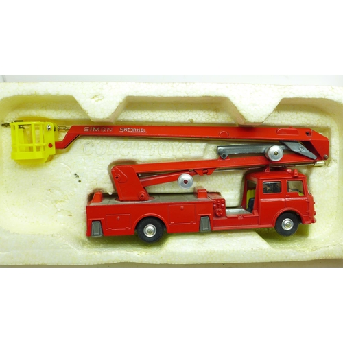 684 - Three Corgi Major Toys, 1127 Simon Snorkel Fire Engine, 1128, Priestman 'Cub' Shovel and 1130, Circu... 