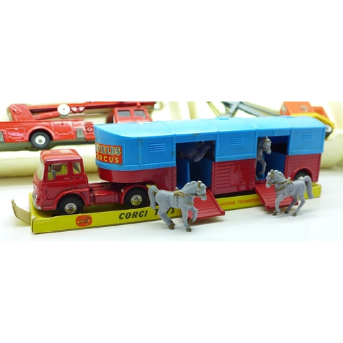 684 - Three Corgi Major Toys, 1127 Simon Snorkel Fire Engine, 1128, Priestman 'Cub' Shovel and 1130, Circu... 