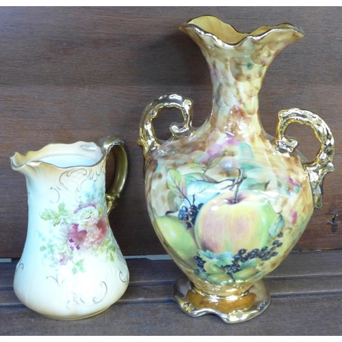 689 - A Hose Street Pottery vase, signed N.A. Bloor, a Grimwades Royal Winton fruit bowl and a S.F. & Co. ... 