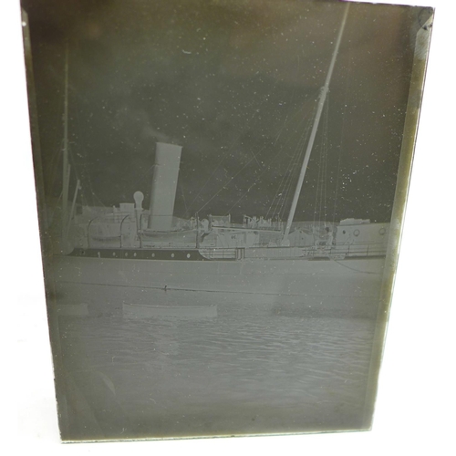 705 - Two boxes of glass plate negatives, circa 1905-1910, including views of Oldham, Morecambe, Cheshire,... 