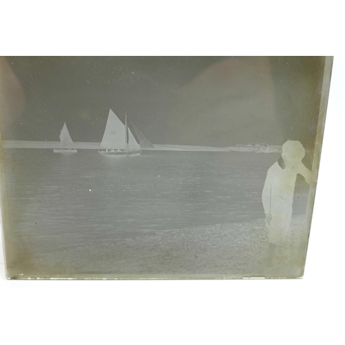 705 - Two boxes of glass plate negatives, circa 1905-1910, including views of Oldham, Morecambe, Cheshire,... 