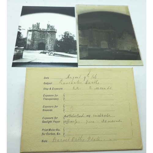 705 - Two boxes of glass plate negatives, circa 1905-1910, including views of Oldham, Morecambe, Cheshire,... 