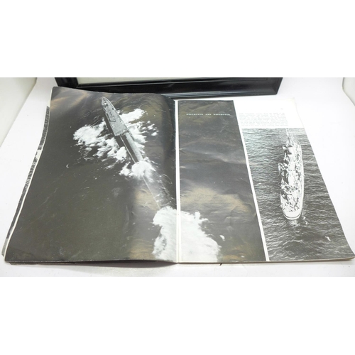 726 - A framed photograph of Malta Escort and a East of Malta, West of Suez booklet