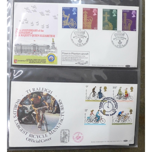 735 - An album of Benham first day covers including hand painted, signed, silks, etc. (45 covers)