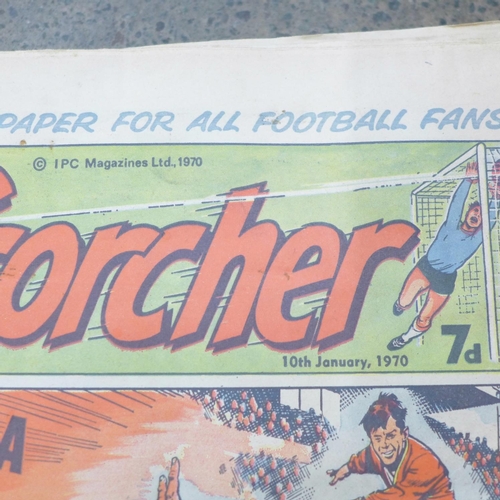 750 - Seventy-five 1970's Scorcher football magazines from first issue 10th January 1970 to 28th June, mis... 