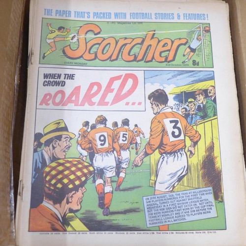 750 - Seventy-five 1970's Scorcher football magazines from first issue 10th January 1970 to 28th June, mis... 