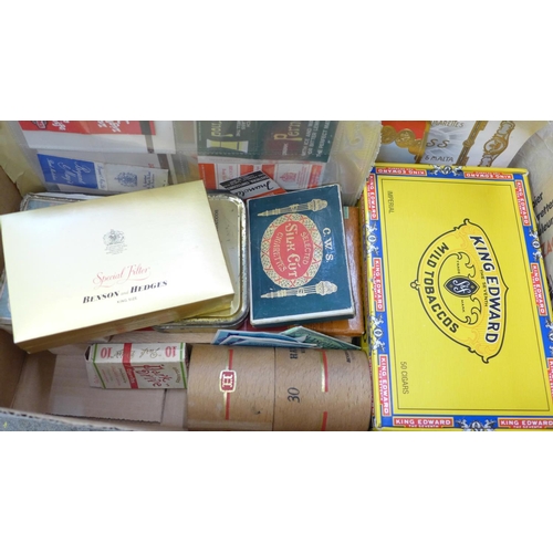 756 - A box of cigarette and cigar boxes, cigar bands, etc.