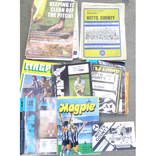 766 - Football programmes; Notts County home and away programmes and match sheets