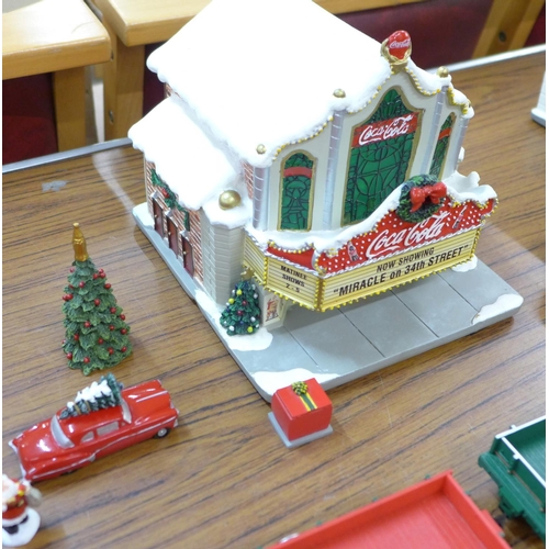 794 - A Hawthorne Village Bachmann Coca-Cola train set, with locomotive, carriages, buildings and track, w... 