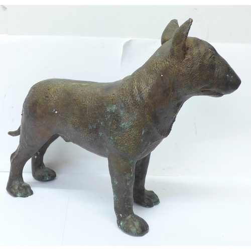 828 - A bronzed sculpture figure of an English Bull Terrier, 31cm