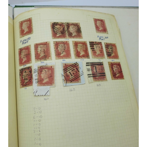 845 - Stamps;- an album with thirty-eight Victorian penny reds, Edward VIII, George VI including 1948 Olym... 