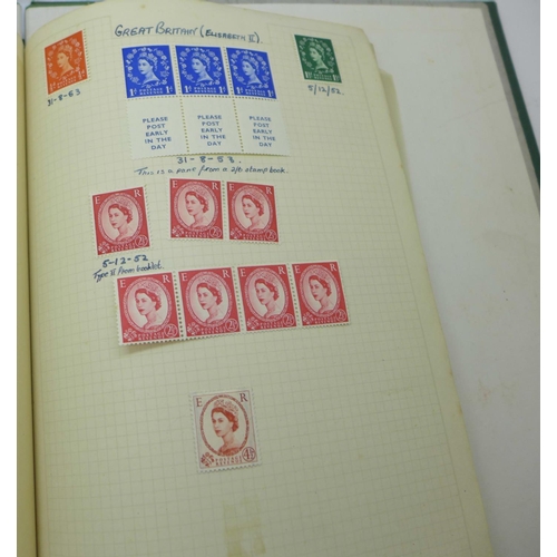 845 - Stamps;- an album with thirty-eight Victorian penny reds, Edward VIII, George VI including 1948 Olym... 