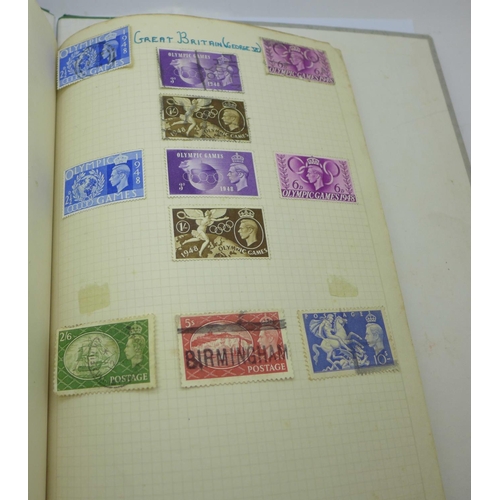 845 - Stamps;- an album with thirty-eight Victorian penny reds, Edward VIII, George VI including 1948 Olym... 