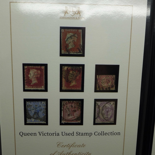 848 - Stamps;- Queen Victoria used stamp collection, 14 stamps in folder with Certificate of Authenticity,... 