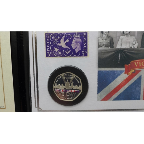 855 - A 2020 75th Anniversary of VE Day silver proof 50p coin cover, in folder with Certificate of Authent... 