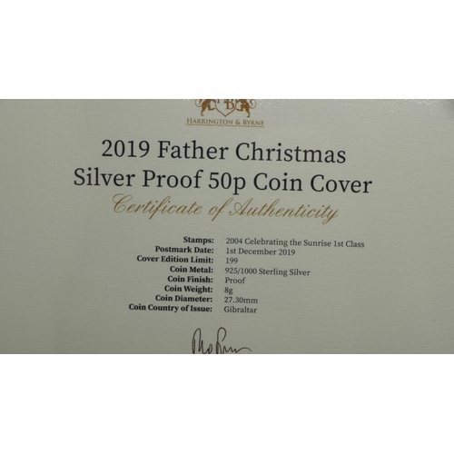 857 - A 2019 Father Christmas silver proof 50p coin cover in folder, with Certificate of Authenticity